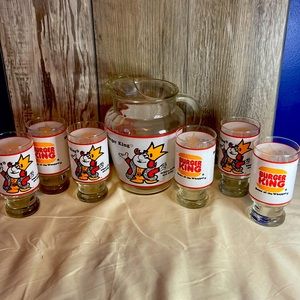 Vintage lot of 6 glasses and pitcher of 1970s Burger King
